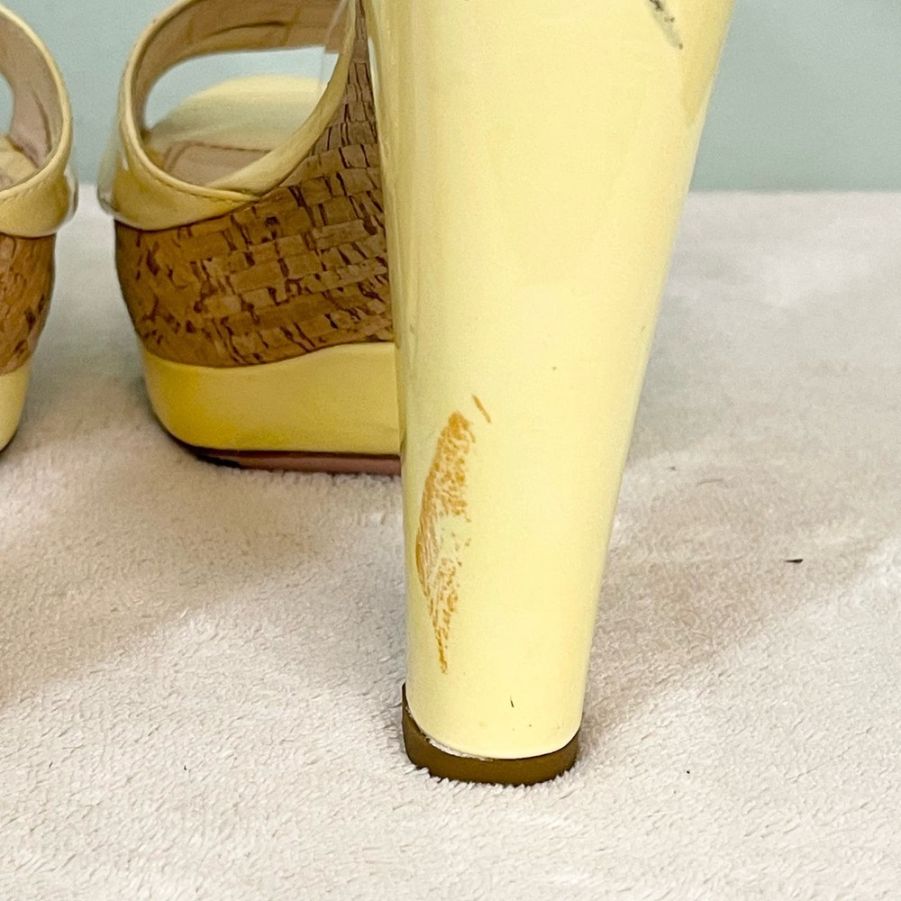 PRADA Women's Yellow Leather Ankle Strap Cork High Heels Sandal Size 36.5 - Picture 8 of 16